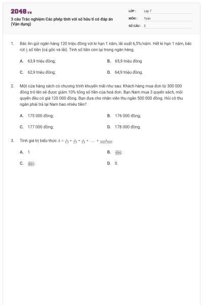 3 câu Trắc nghiệm Các phép tính với số hữu tỉ có đáp án (Vận dụng)
