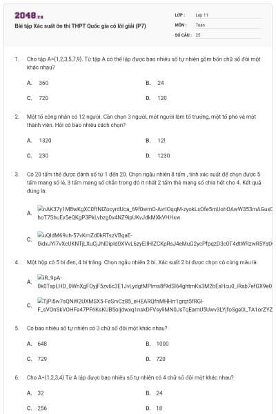 Bài tập Xác suất ôn thi THPT Quốc gia có lời giải (P7)