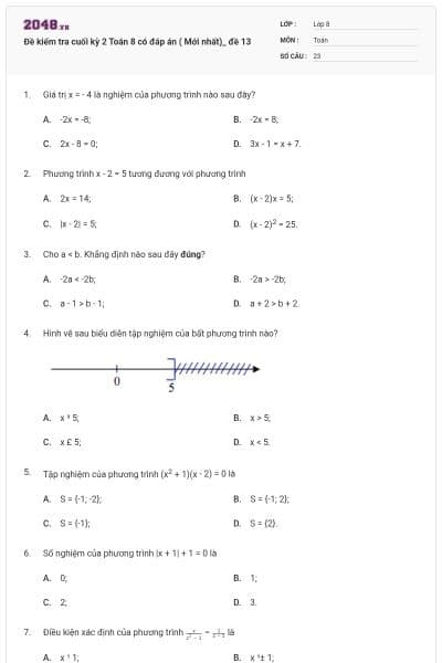 Đề kiểm tra cuối kỳ 2 Toán 8 có đáp án ( Mới nhất)_ đề 13