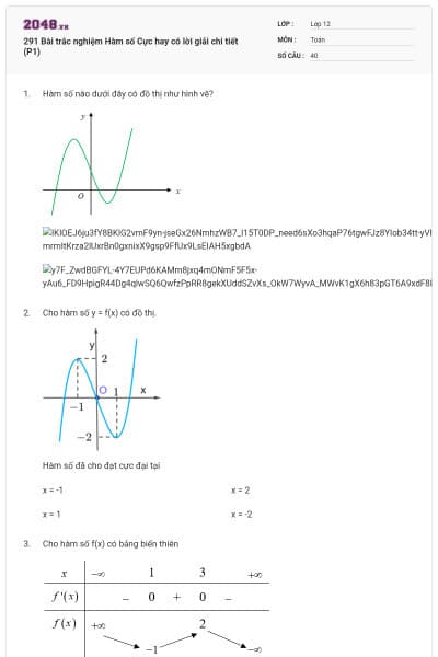 291 Bài trắc nghiệm Hàm số Cực hay có lời giải chi tiết (P1)