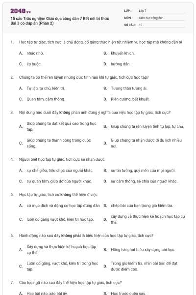 15 câu Trắc nghiệm Giáo dục công dân 7 Kết nối tri thức Bài 3 có đáp án (Phần 2)