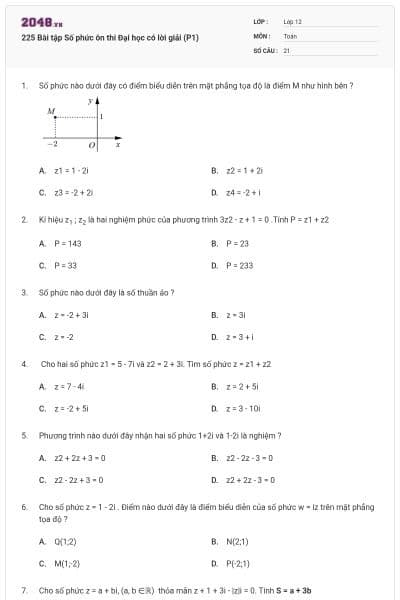 225 Bài tập Số phức ôn thi Đại học có lời giải (P1)