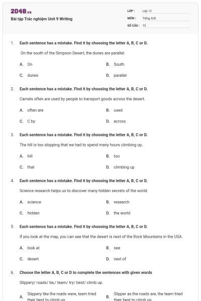 Bài tập Trắc nghiệm Unit 9 Writing