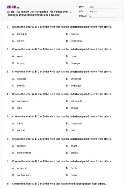 Bài tập Trắc nghiệm Unit 10 PBài tập Trắc nghiệm Unit 10 Phonetics and Speakinghonetics and Speaking