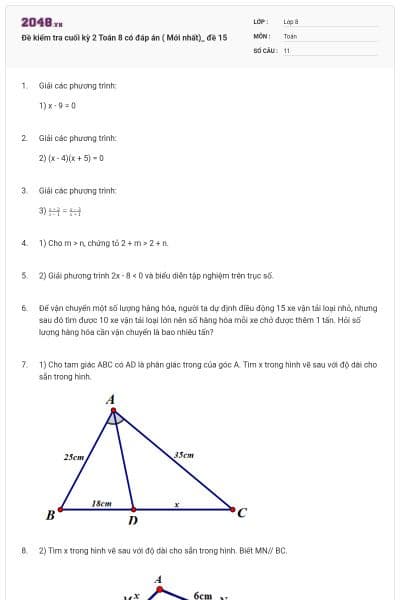 Đề kiểm tra cuối kỳ 2 Toán 8 có đáp án ( Mới nhất)_ đề 15