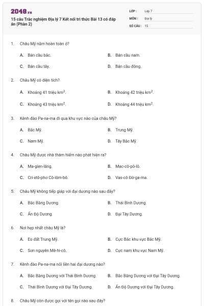 15 câu Trắc nghiệm Địa lý 7 Kết nối tri thức Bài 13 có đáp án (Phần 2)