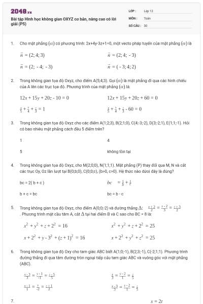 Bài tập Hình học không gian OXYZ cơ bản, nâng cao có lời giải (P5)