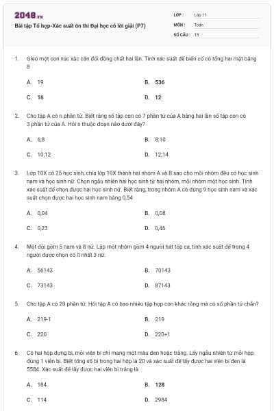 Bài tập Tổ hợp-Xác suất ôn thi Đại học có lời giải (P7)