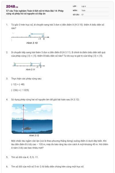 57 câu Trắc nghiệm Toán 6 Kết nối tri thức Bài 14: Phép cộng và phép trừ số nguyên có đáp án