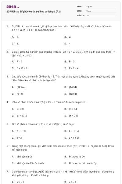 225 Bài tập Số phức ôn thi Đại học có lời giải (P2)