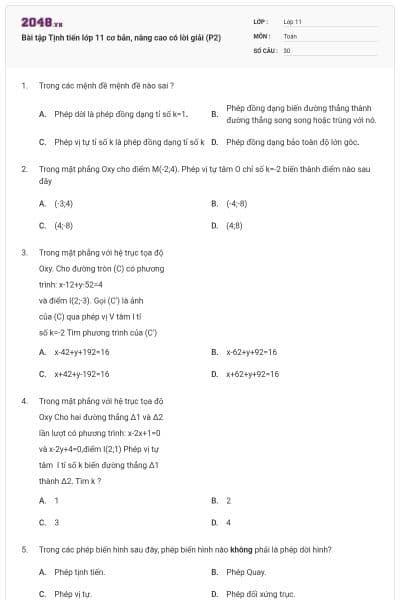Bài tập Tịnh tiến lớp 11 cơ bản, nâng cao có lời giải (P2)