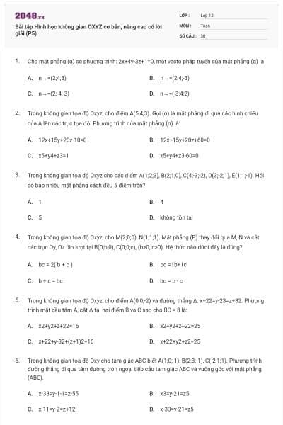 Bài tập Hình học không gian OXYZ cơ bản, nâng cao có lời giải (P5)