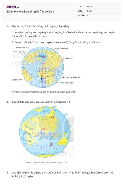 Bài 1: Hệ thống kinh, vĩ tuyến. Tọa độ địa lí