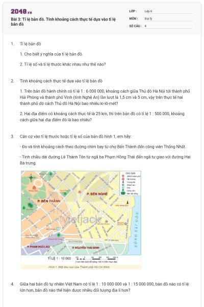 Bài 3: Tỉ lệ bản đồ. Tính khoảng cách thực tế dựa vào tỉ lệ bản đồ
