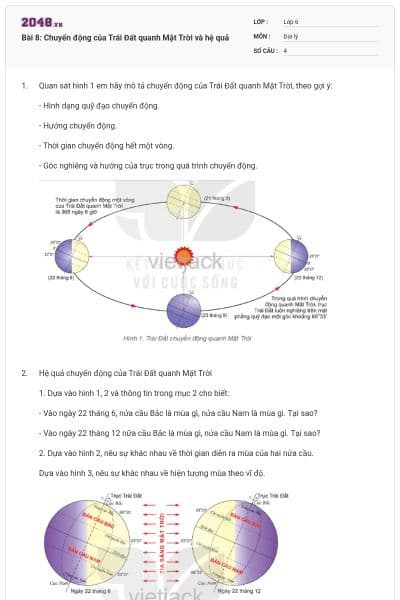 Bài 8: Chuyển động của Trái Đất quanh Mặt Trời và hệ quả