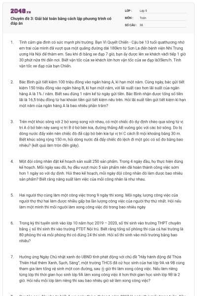 Chuyên đề 3: Giải bài toán bằng cách lập phương trình có đáp án