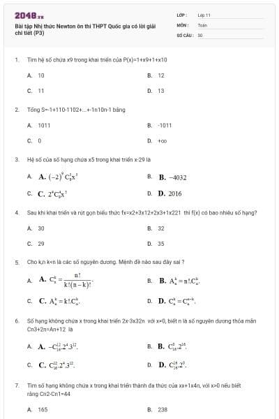 Bài tập Nhị thức Newton ôn thi THPT Quốc gia có lời giải chi tiết (P3)