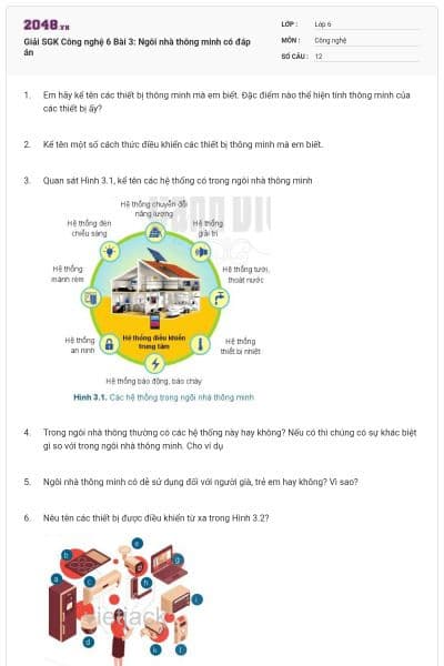 Giải SGK Công nghệ 6 Bài 3: Ngôi nhà thông minh có đáp án