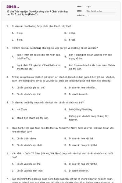 17 câu Trắc nghiệm Giáo dục công dân 7 Chân trời sáng tạo Bài 5 có đáp án (Phần 2)