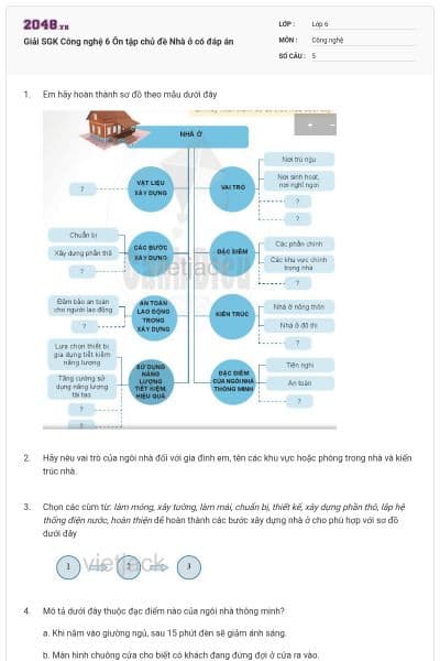 Giải SGK Công nghệ 6 Ôn tập chủ đề Nhà ở có đáp án