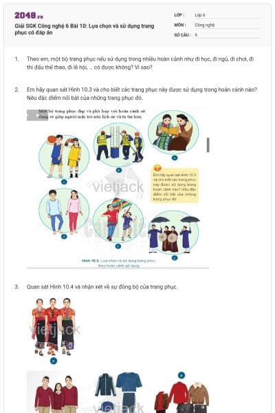 Giải SGK Công nghệ 6 Bài 10: Lựa chọn và sử dụng trang phục có đáp án