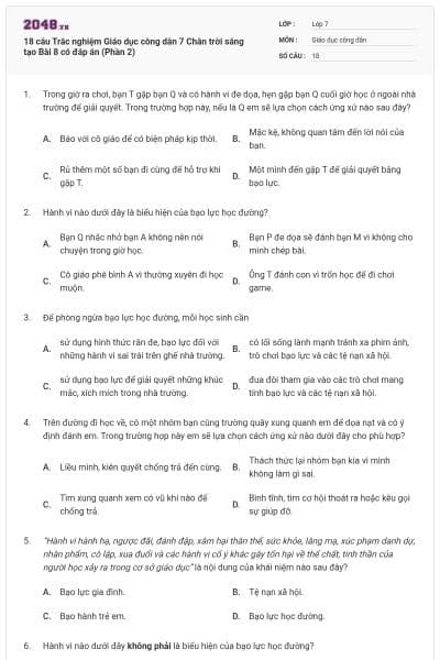 18 câu Trắc nghiệm Giáo dục công dân 7 Chân trời sáng tạo Bài 8 có đáp án (Phần 2)