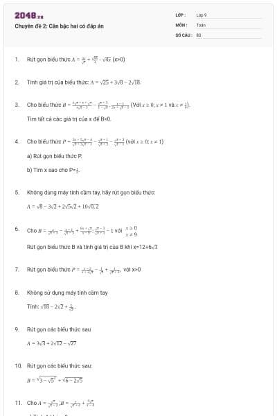 Chuyên đề 2: Căn bậc hai có đáp án