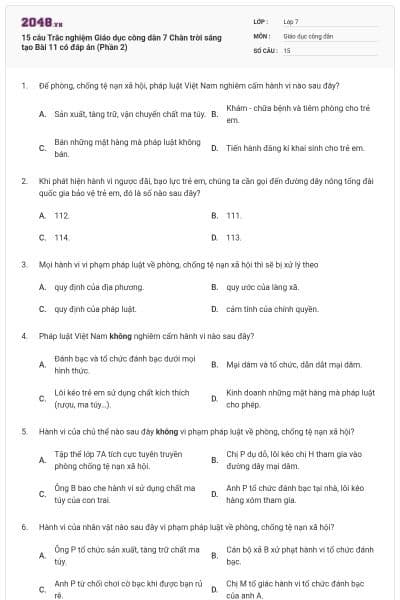 15 câu Trắc nghiệm Giáo dục công dân 7 Chân trời sáng tạo Bài 11 có đáp án (Phần 2)