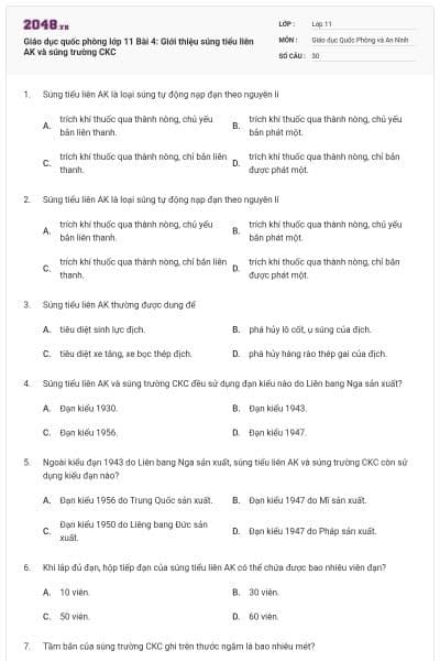 Giáo dục quốc phòng lớp 11 Bài 4: Giới thiệu súng tiểu liên AK và súng trường CKC
