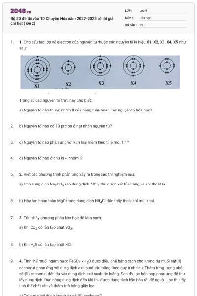 Bộ 30 đề thi vào 10 Chuyên Hóa năm 2022-2023 có lời giải chi tiết ( Đề 2)