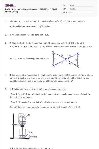 Bộ 30 đề thi vào 10 Chuyên Hóa năm 2022-2023 có lời giải chi tiết ( Đề 3)