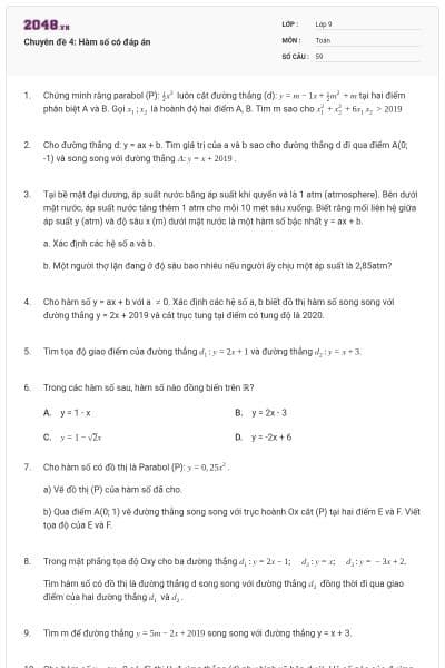 Chuyên đề 4: Hàm số có đáp án
