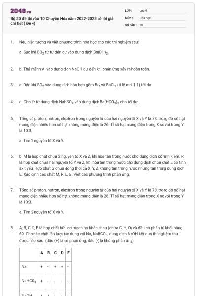Bộ 30 đề thi vào 10 Chuyên Hóa năm 2022-2023 có lời giải chi tiết ( Đề 4)