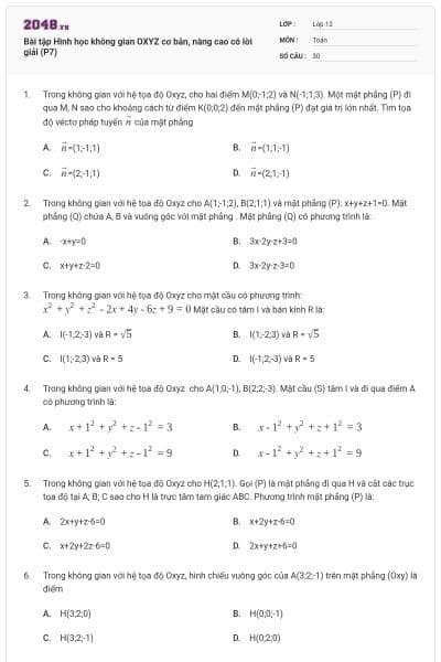 Bài tập Hình học không gian OXYZ cơ bản, nâng cao có lời giải (P7)