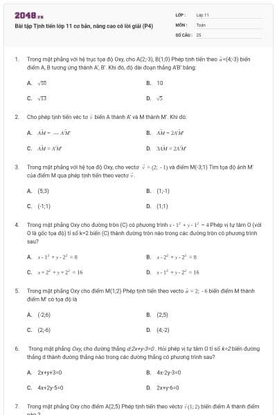 Bài tập Tịnh tiến lớp 11 cơ bản, nâng cao có lời giải (P4)