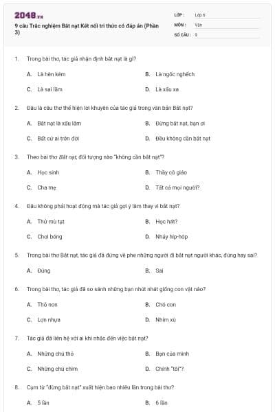 9 câu Trắc nghiệm Bắt nạt Kết nối tri thức có đáp án (Phần 3)