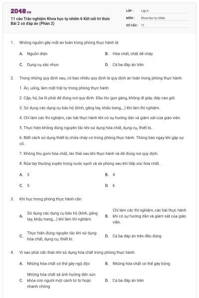 11 câu Trắc nghiệm Khoa học tự nhiên 6 Kết nối tri thức Bài 2 có đáp án (Phần 2)