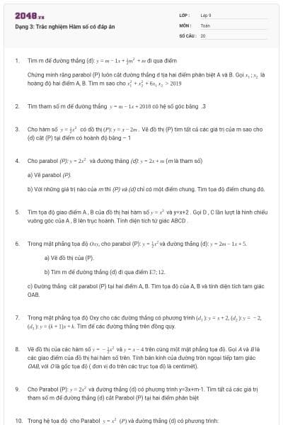 Dạng 3: Trắc nghiệm Hàm số có đáp án