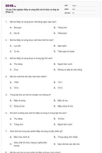 10 câu Trắc nghiệm Mây và sóng Kết nối tri thức có đáp án (Phần 2)