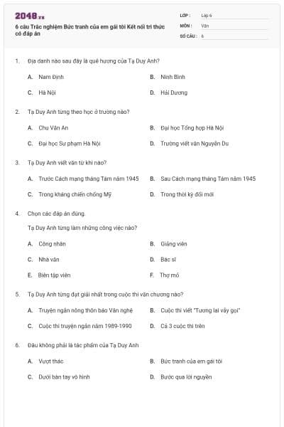 6 câu Trắc nghiệm Bức tranh của em gái tôi Kết nối tri thức có đáp án