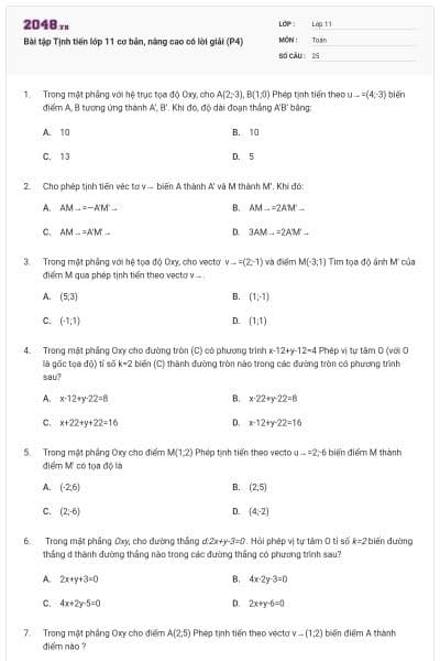 Bài tập Tịnh tiến lớp 11 cơ bản, nâng cao có lời giải (P4)