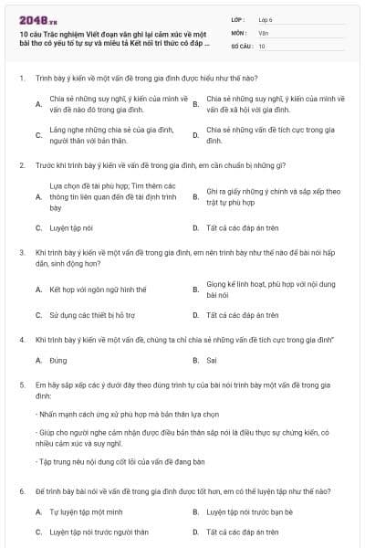 10 câu Trắc nghiệm Viết đoạn văn ghi lại cảm xúc về một bài thơ có yếu tố tự sự và miêu tả Kết nối tri thức có đáp án (Phần 2)