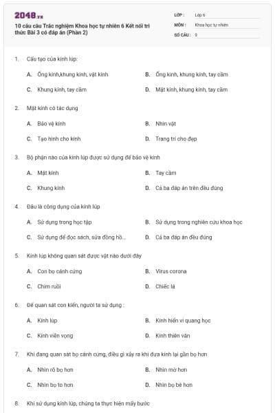 10 câu câu Trắc nghiệm Khoa học tự nhiên 6 Kết nối tri thức Bài 3 có đáp án (Phần 2)