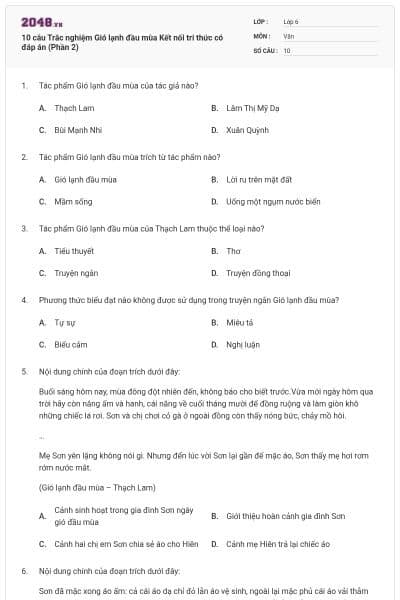 10 câu Trắc nghiệm Gió lạnh đầu mùa Kết nối tri thức có đáp án (Phần 2)