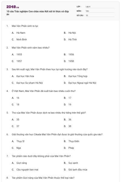 10 câu Trắc nghiệm Con chào mào Kết nối tri thức có đáp án