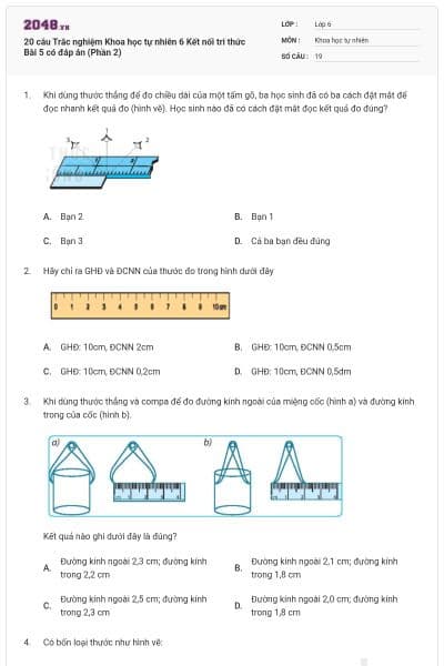 20 câu Trắc nghiệm Khoa học tự nhiên 6 Kết nối tri thức Bài 5 có đáp án (Phần 2)