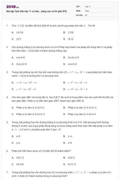 Bài tập Tịnh tiến lớp 11 cơ bản , nâng cao có lời giải (P5)
