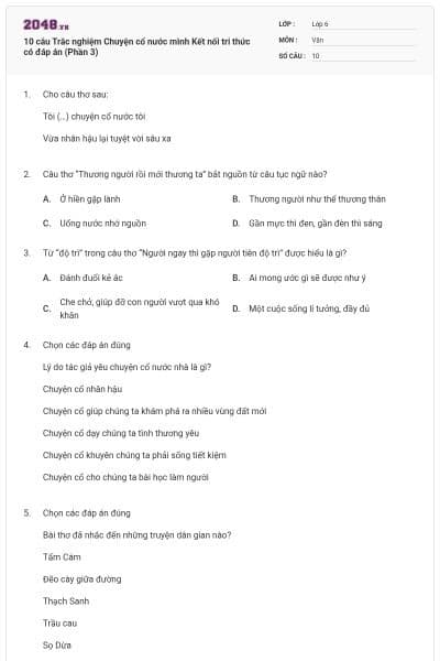 10 câu Trắc nghiệm Chuyện cổ nước mình Kết nối tri thức có đáp án (Phần 3)