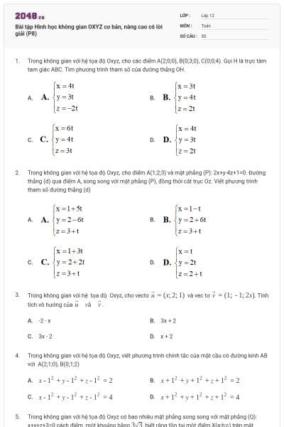 Bài tập Hình học không gian OXYZ cơ bản, nâng cao có lời giải (P8)