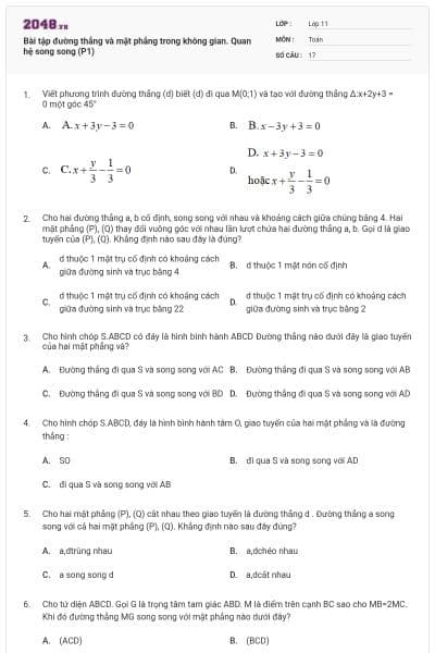 Bài tập đường thẳng và mặt phẳng trong không gian. Quan hệ song song (P1)